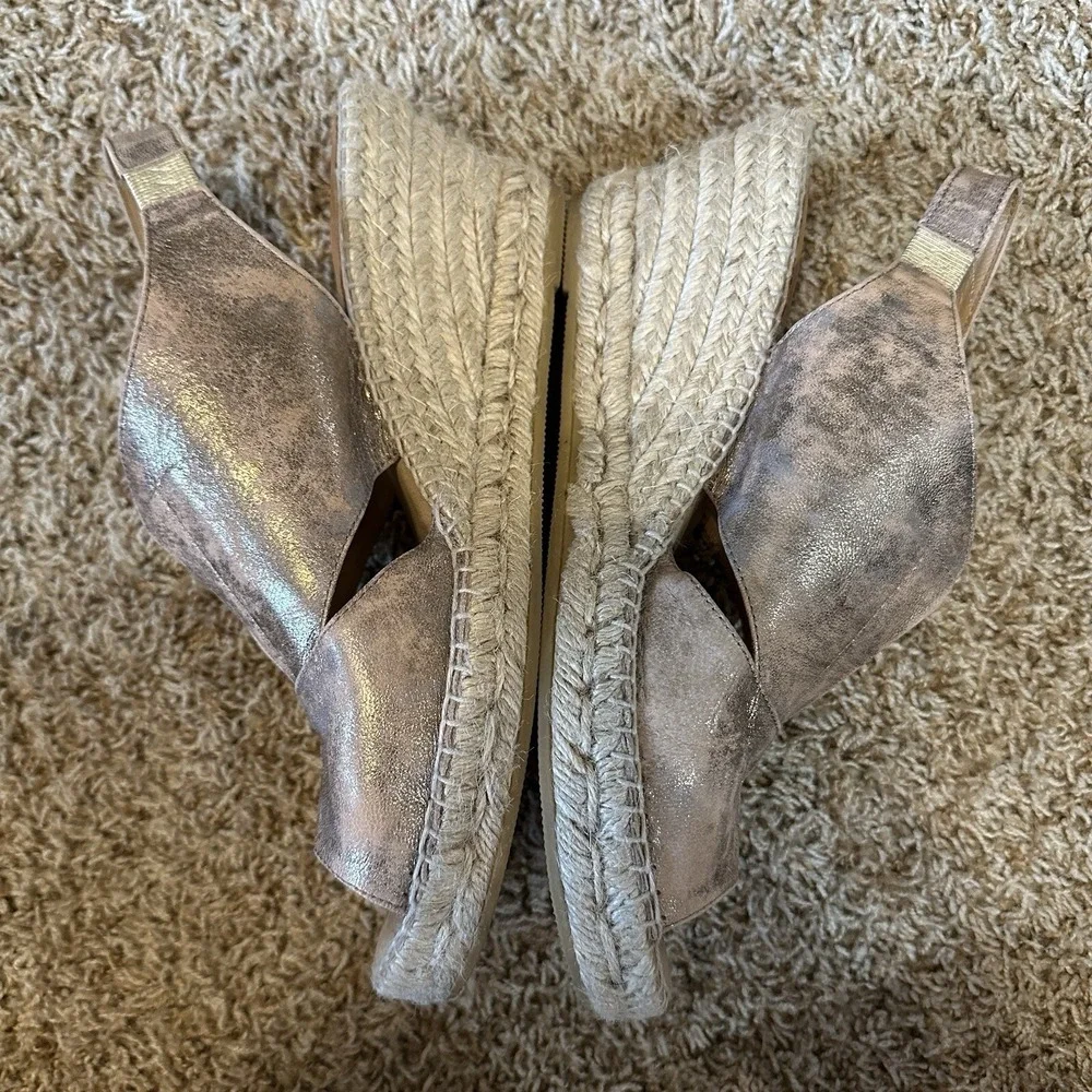 Kanna‎ Leather Sling Back Wedge Espadrilles Sandals Size 40/10 Metallic Gold